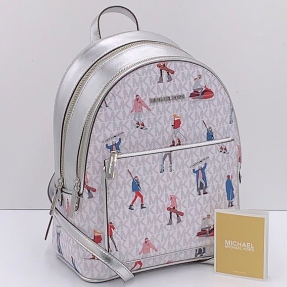 Michael Kors Jet Set Girls Adina Medium Backpack Bright White Silver Multi - Picture 4 of 16